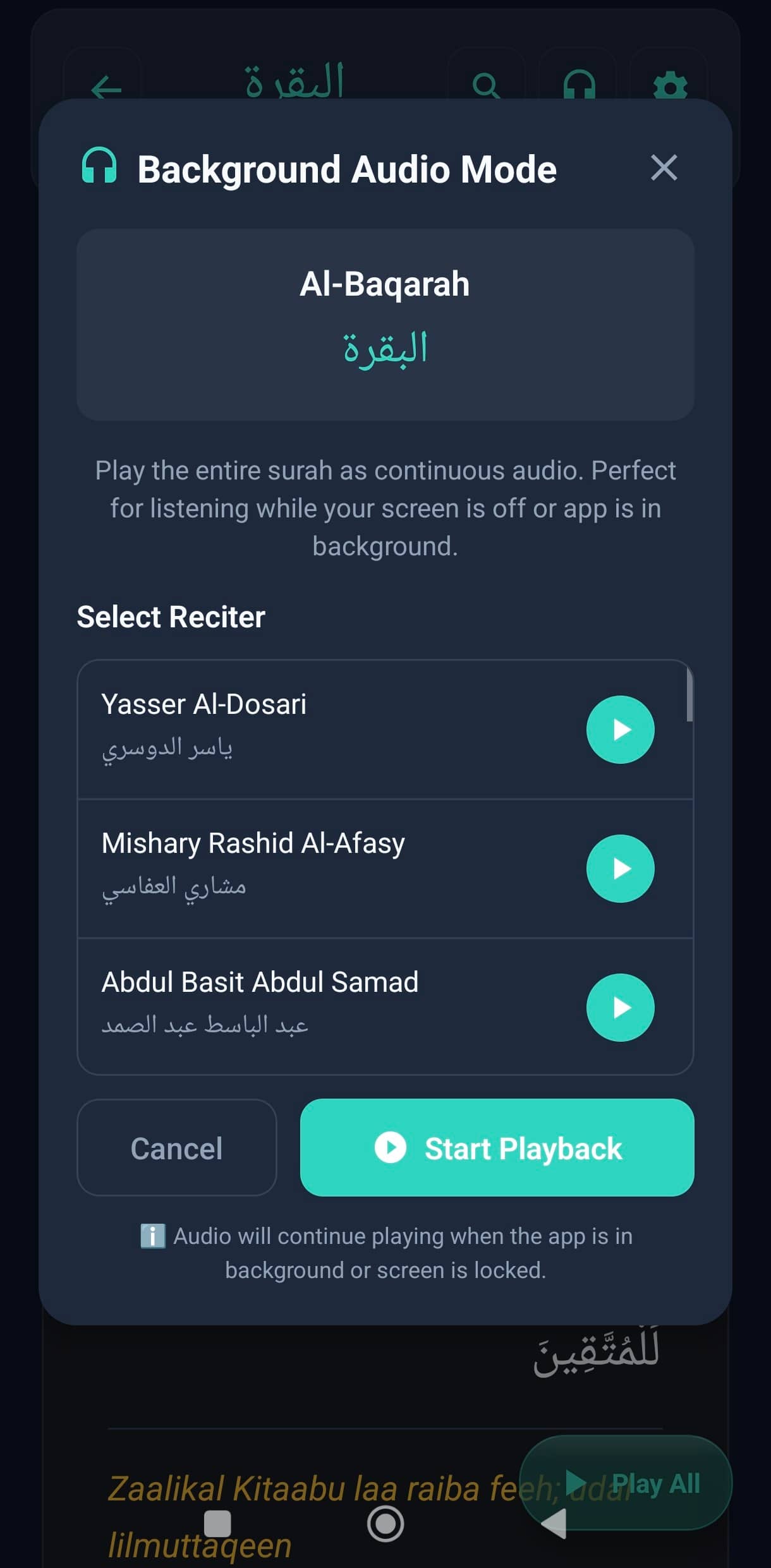Deenly app screenshot: Background Audio