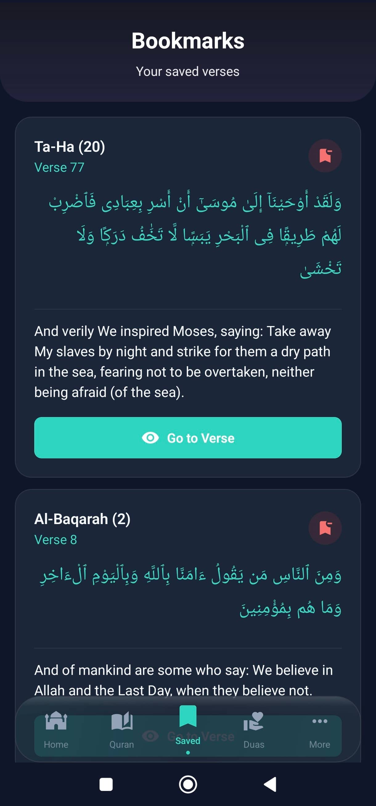 Deenly app screenshot: Bookmarks