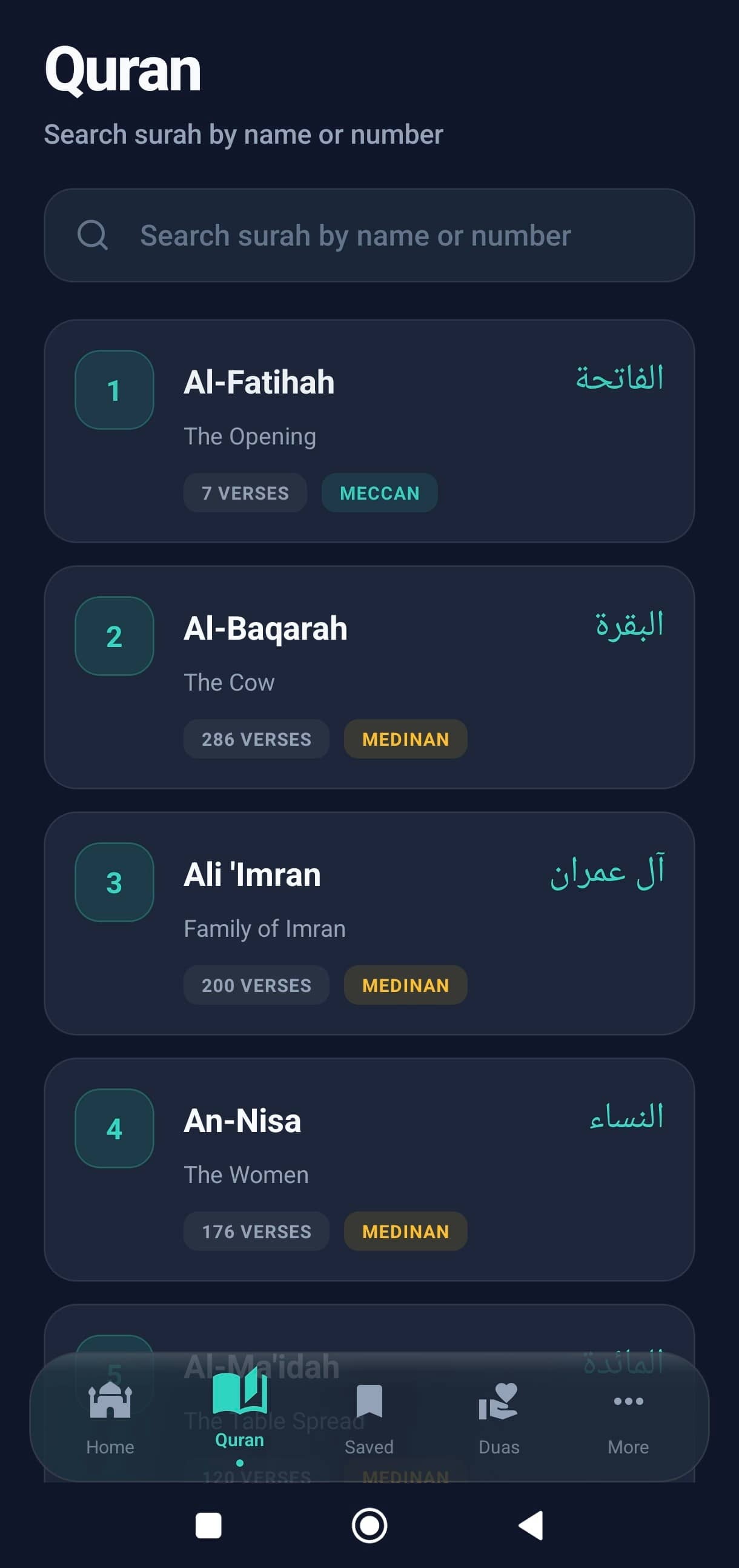 Deenly app screenshot: Quran Reader